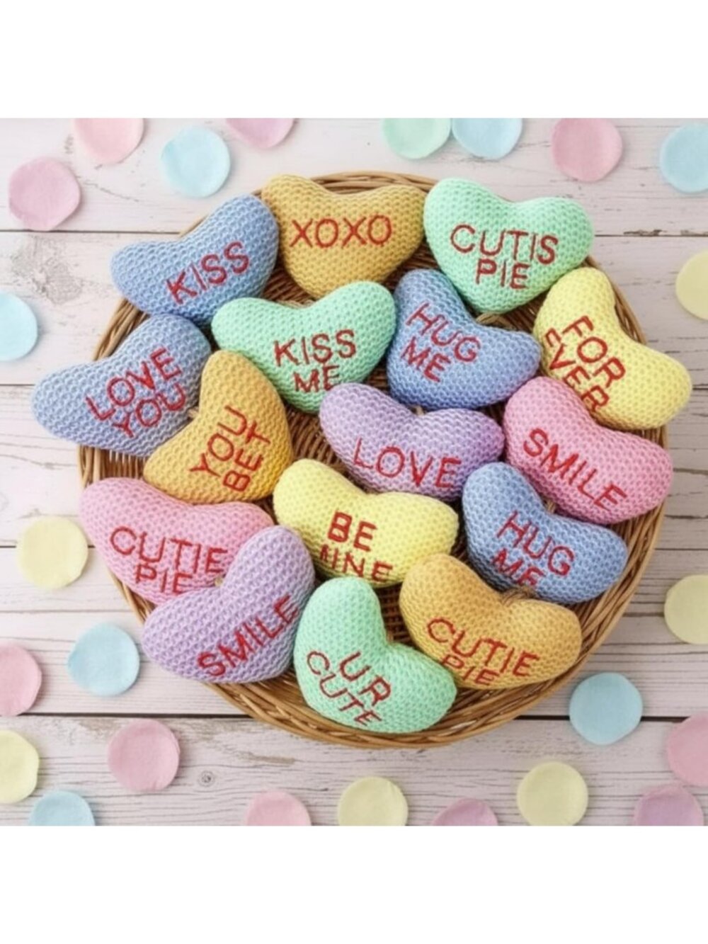 24 Pcs Valentine's Day Knitted Heart Ornaments - Colorful Decor for Home